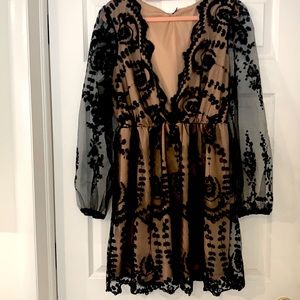 Boutique Lace Plunge Skater Dress